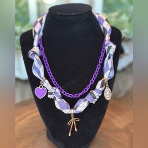 SOLD Football Game Day Ladies Bandana Adjustable Charm Necklace Purple Black